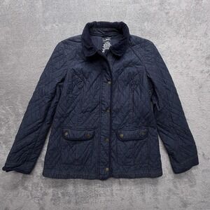 L.L. Bean Jacket Womens Medium Blue Quilted Canvas Full Zip Pockets Corduroy